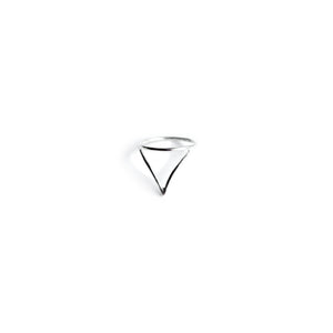 silver triangle stack ring on white background