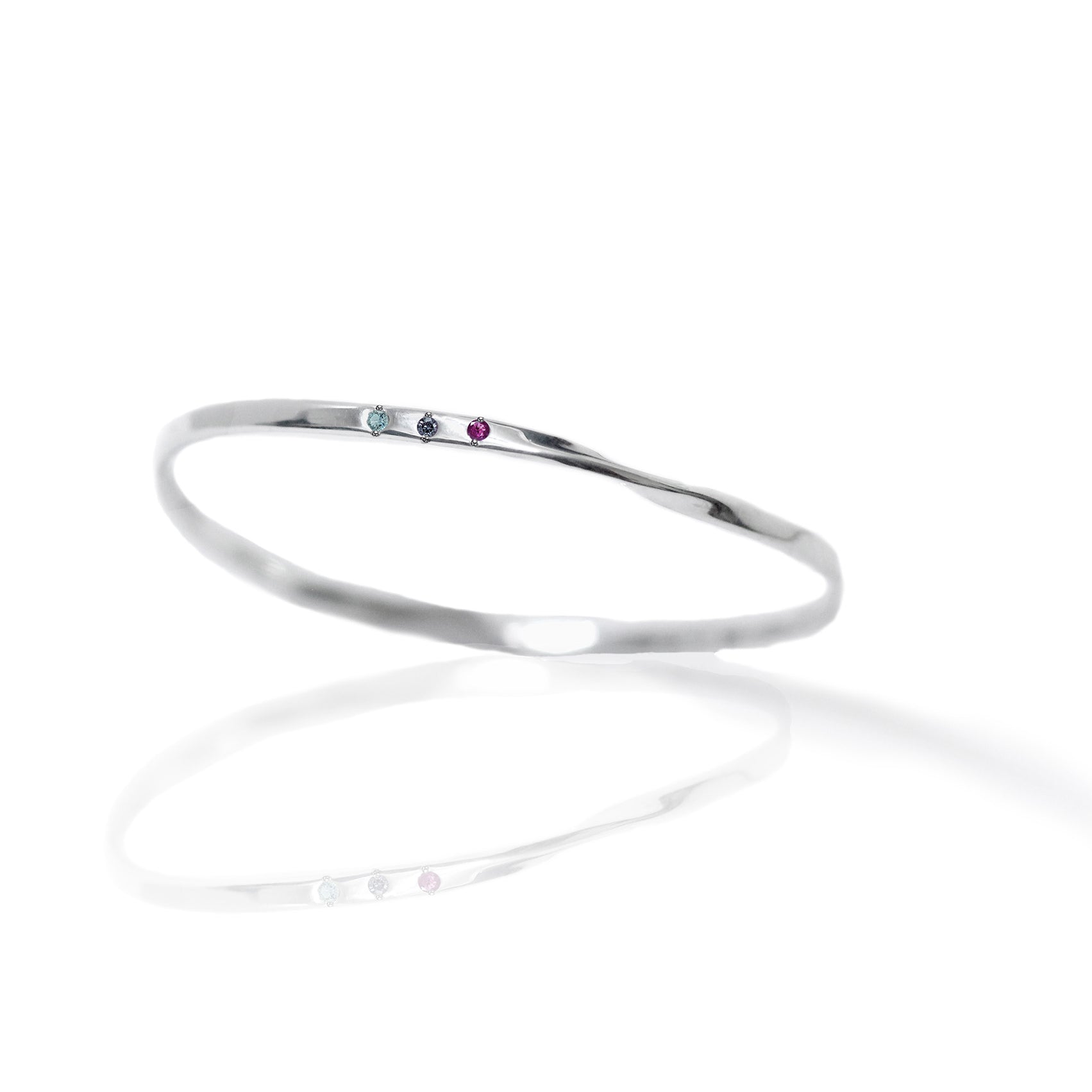 Silver Mobis Bangle with Alexandrite, Ruby and Aquamarine