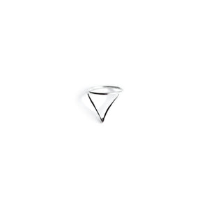 silver triangle stack ring on white background 