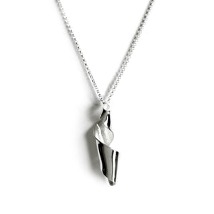 Large Silver Msasa Pod Pendant on chain against white background