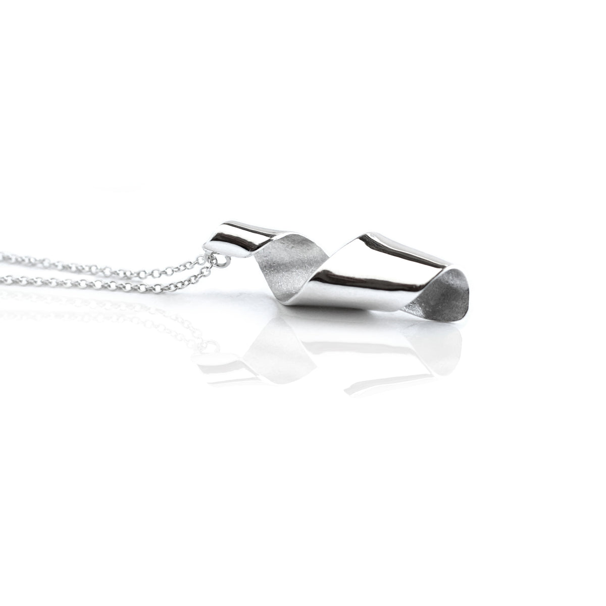 Large Silver Msasa Pod Pendant on chain against white background