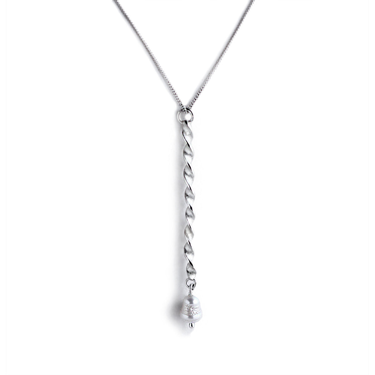 Silver twisted chain with pearl on white background