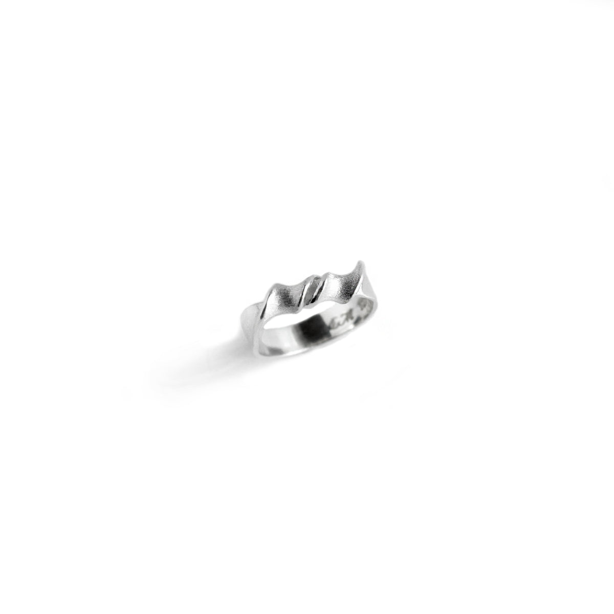 Silver Msasa twist ring on white background