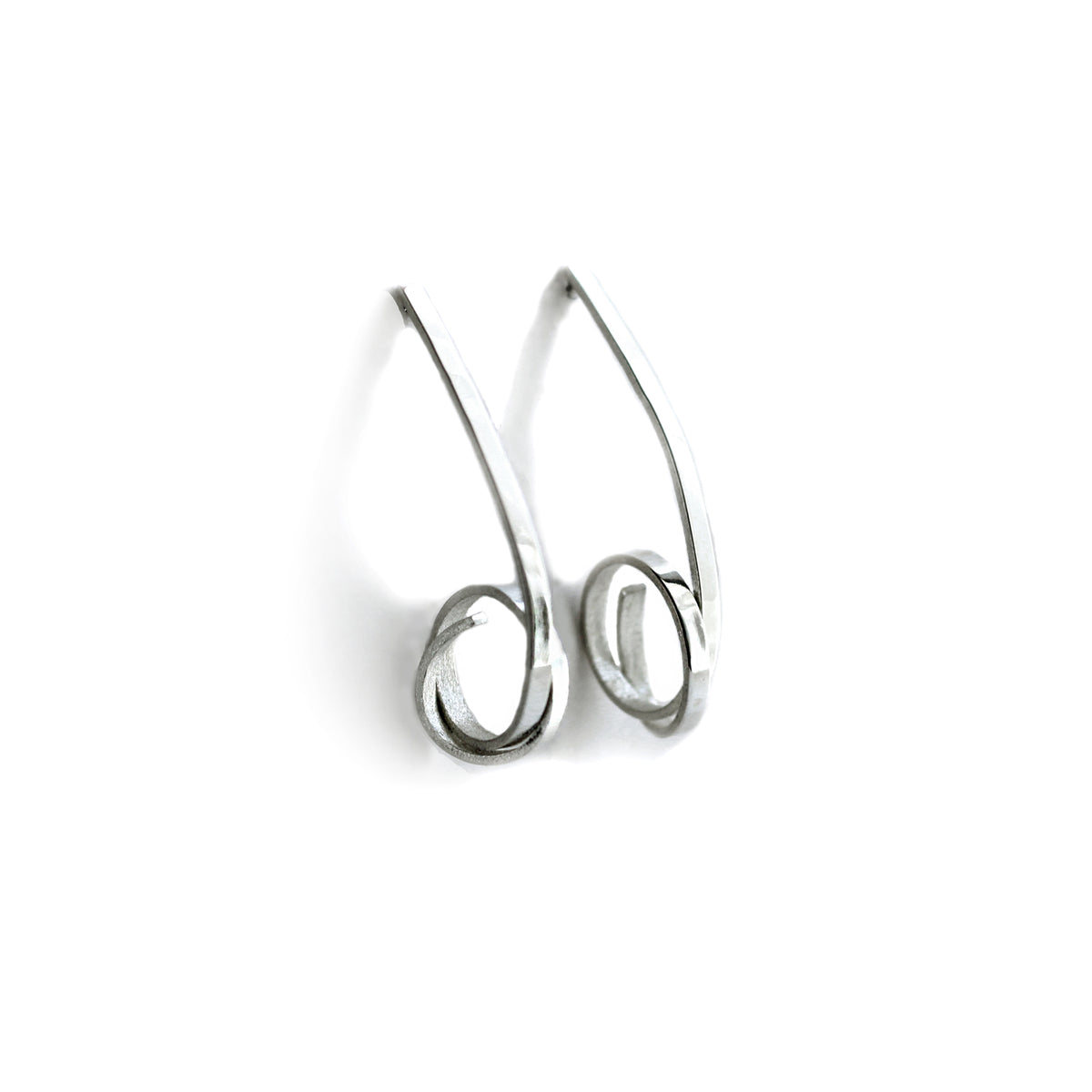 Loop silver stud earrings on white background. 